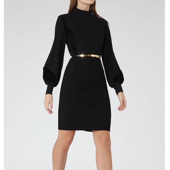 Reiss Dresses & Skirts - REISS Puffed Sleeve Velvet Detail Dress